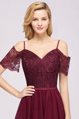 Modern Off the Shoulder Burgundy Aline Bridesmaid Dress Long Tulle