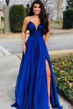 Modern Sleeveless A Line Satin Prom Dresses with Split