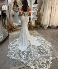 Modern Sweetheart Sleeveless Off-The-Shoulder Mermaid Lace Bridal Dress