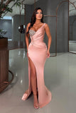 Modern one shoulder sleeveless mermaid satin sequined Prom Dress