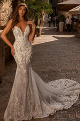 Modern sweetheart sleeveless mermaid lace Bridal Gowns