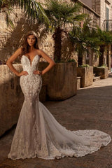 Modern sweetheart sleeveless mermaid lace Bridal Gowns