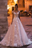 Modest Aline Wedding Dress Cap Sleeves Floral Tulle Lace Floor Length Bridal Dress