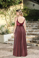 Burgundy Spaghetti Straps Prom Dress A Line Corset Evening Dress