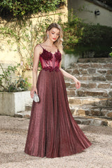 Burgundy Spaghetti Straps Prom Dress A Line Corset Evening Dress