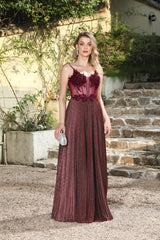 Burgundy Spaghetti Straps Prom Dress A Line Corset Evening Dress