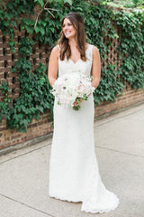 New Arrival A-Line Lace Wedding Dress V-Neck Sweep Train Bridal Gown