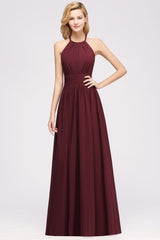 New Arrival Appliques Halter Sleeveless Long Bridesmaid Dresses with Ruffles Elegant Chiffon Evening Maxi Dress