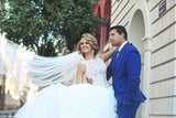 New Arrival Crystal Tulle Wedding Dress A-line Custom Made Lace-Up Plus Size Bridal Gown