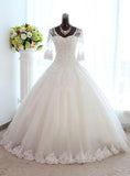 New Arrival Half Sleeve Lace Ball Gown Wedding Dress Crystal Tulle Plus Size Bridal Gown