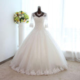 New Arrival Half Sleeve Lace Ball Gown Wedding Dress Crystal Tulle Plus Size Bridal Gown