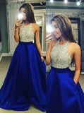 New Arrival Halter Beading Prom Dress Latest A-Line Sweep Train Formal Occasion Dress