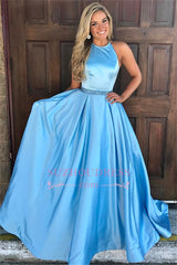 New Arrival Halter Sleeveless Floor-Length Prom Dresses | A-Line Sash Ruffles Evening Gown