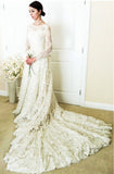 New Arrival Lace Long Sleeve Court Train Bridal Gowns Popular Custom Made Plus Size Wedding Dress