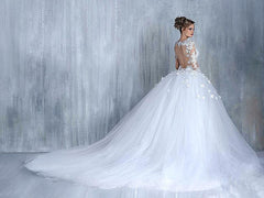 New Arrival Long Sleeve Lace Bridal Gowns Tulle Open Back Court Train Wedding Dresses