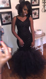 New Arrival Mermaid V-Neck Black Prom Dresses Sequins Sleeveless Evening Gowns BA8031