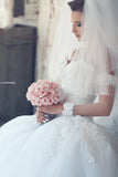 New Arrival Off Shoulder Ball Gown Princess Dress Long Sleeve Flower Plus Size Bridal Gown