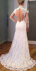 New Arrival Sheath High Collar Lace Wedding Dress Long Sleeve Custom Made Bridal Gown