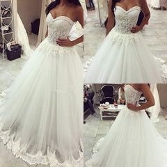 New Arrival Sweetheart Tulle Wedding Dress A-line Lace Applique Princess Dress