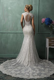 New Arrival V-Neck Lace Mermaid Wedding Dress Cap Sleeve Custom Made Bridal Gown