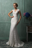 New Arrival V-Neck Lace Mermaid Wedding Dress Cap Sleeve Custom Made Bridal Gown