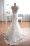 New Arrival V-Neck Mermaid Lace Bridal Gown Bowknot Open Back Sweep Train Wedding Dress