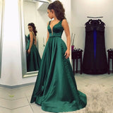 Newest Green Sleeveless V-neck A-line Backless Prom Dress