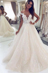 Off Sholder Flroal Tulle Wedding Dress Aline Bridal Dress