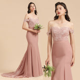 Off Shoulder Floral Lace Appliques Mermaid Evening Dress Bridesmaid Dress