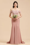 Off Shoulder Floral Lace Appliques Mermaid Evening Dress Bridesmaid Dress