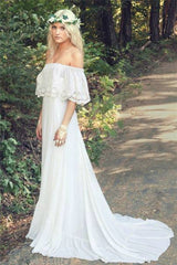 Off The Shoulder Bohemian Wedding Dresses Lace Summer Beach Wedding Gown BO6883