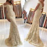 Off The Shoulder Champagne Lace Prom Dresses Sexy Long Formal Evening Dress BA6944