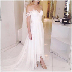 Off The Shoulder Lace Sweetheart Beach Wedding Dress Chiffon Summer Outdoor Bridal Gowns BA3769