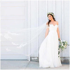 Off The Shoulder Lace Sweetheart Beach Wedding Dress Chiffon Summer Outdoor Bridal Gowns BA3769