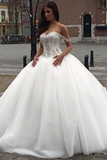 Off The Shoulder Princess Wedding Dress Sweetheart Crystals Ball Gown Bride Dress