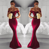 Off The Shoulder Sheath Sexy Formal Evening Dress Burgundy Prom Dress