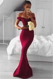 Off The Shoulder Sheath Sexy Formal Evening Dress Burgundy Prom Dress