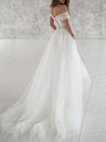 Off The Shoulder Sweetheart Tulle Lace White Wedding Dresses