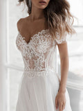 Off The Shoulder Sweetheart Tulle Lace White Wedding Dresses