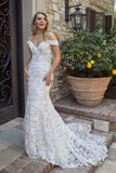 Off The Shoulder Sweetheart White Appliques Mermaid Wedding Dresses