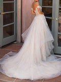 Off The Shoulder Tulle Appliques Ruffles Wedding Dresses Long