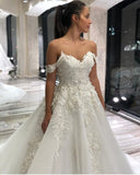 Off The Shoulder Tulle Sweetheart Ruffles Wedding Dresses With Applliques