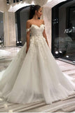 Off The Shoulder Tulle Sweetheart Ruffles Wedding Dresses With Applliques