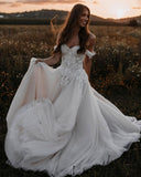 Off-the-Shoulder Sweetheart Floral Lace Wedding Dress Tulle Sweetheart Bridal Dress