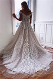 Off-the-shoulder A-line Appliques Elegant Chapel-Train Lace Wedding Dresses