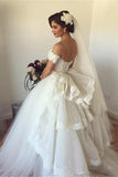 Off-the-shoulder Wedding Dress Puffy Tulle Ball Gown Bridal Dress with Lace