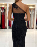 One Shoulder Beadings Short Prom Dress with Lace Appliques