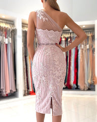 One Shoulder Light Purple Mermaid Prom Dresses With Lace Appliques