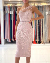 One Shoulder Light Purple Mermaid Prom Dresses With Lace Appliques