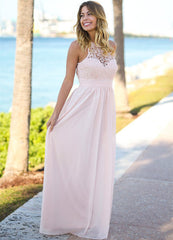 Open Back Pink Lace Chiffon Bridesmaid Dress | Sleeveless Sexy Dresses for Maid Of Honor